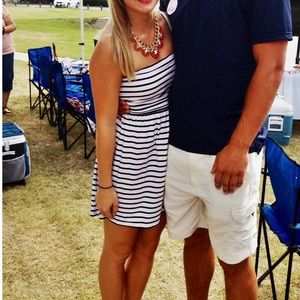 Open back white and black striped dress